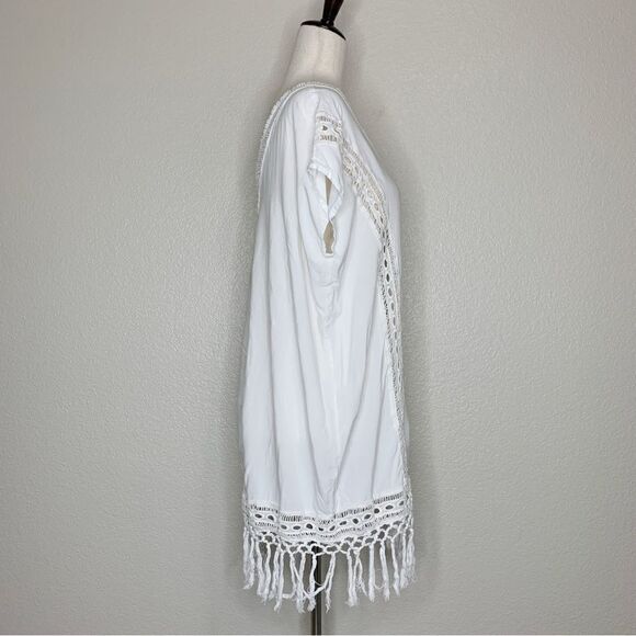 Boho Me White Eyelet Crochet Fringe CoverUp - Picture 6 of 13